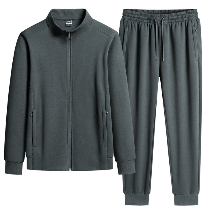 Herren Modernes Freizeit-Trainingsset aus Thermofleece mit Stehkragen‑Zipjacke & konischer Jogginghose Echoarchiv