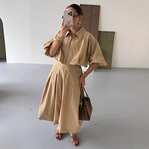 Damen nan plissierter Maxirock mit hoher Taille, kastigen Falten und fließender Silhouette Echo Archiv