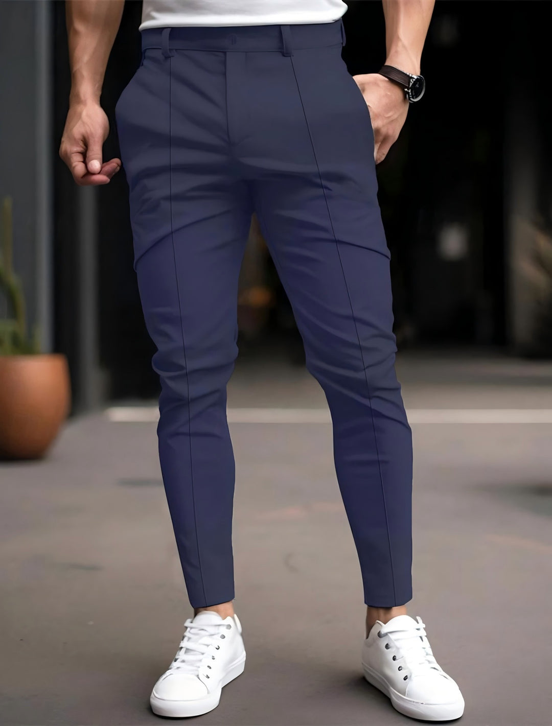 Herren Modische slim-fit Chinohose mit elastischem Bund und vielseitigen Taschen Echoarchiv