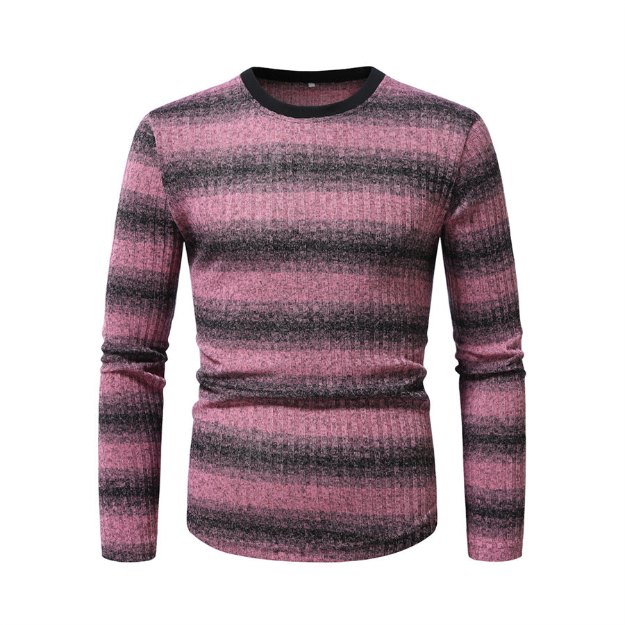 Herren Slim-Fit Feinstrick-Pullover mit horizontalem Farbverlauf und geripptem Strukturmix Echo Archiv