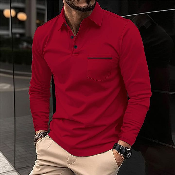 Herren Langarm Poloshirt mit modernem Kragen und praktischer Brusttasche Echoarchiv