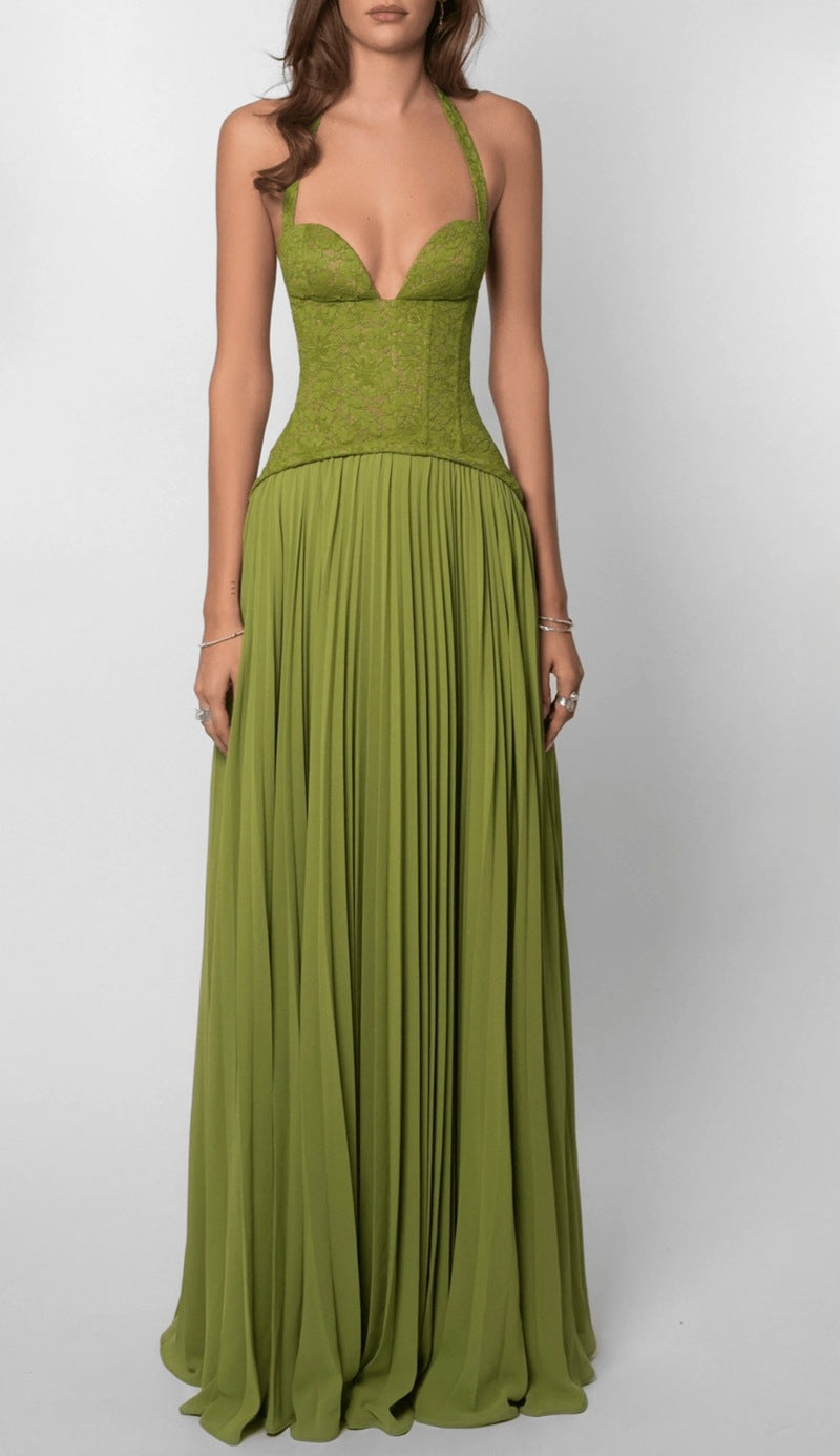 Damen Elegantes Maxikleid mit tiefem V-Ausschnitt und fließendem Rock Echo Archiv