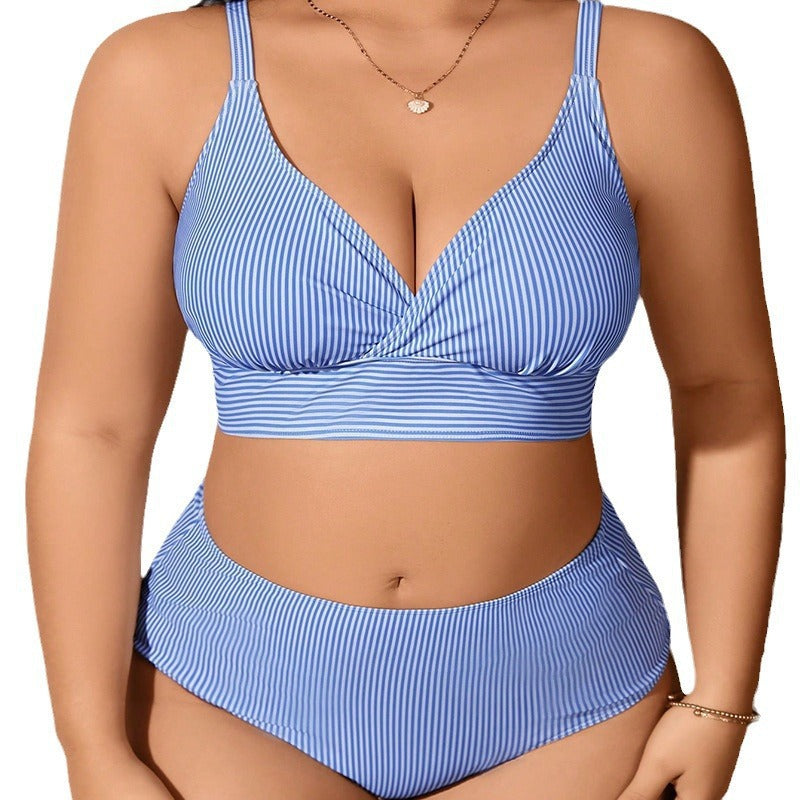 Damen Hochtaillierter Bikini mit modischem Streifenmuster Echo Archiv