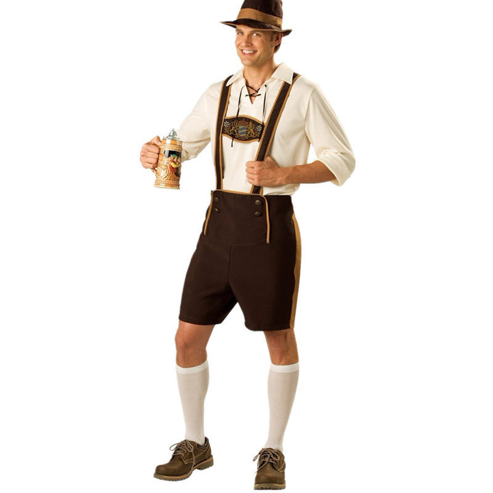 Herren nan Oktoberfest Trachtenkurzhose mit verstellbaren Trägern und bestickter Brustpasse Echo Archiv