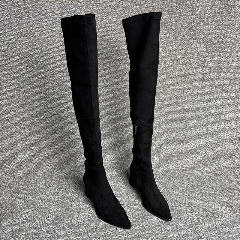 Damen Overknee‑Stiefel mit spitzer Zehenpartie, elastischem Schaft und sculpted Blockabsatz Echo Archiv