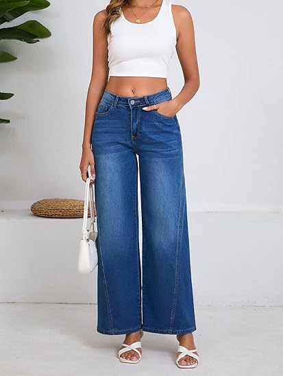 Damen High-Waist Weitbein-Jeans mit hohem Bund und lässiger Vintage-Waschung Echo Archiv