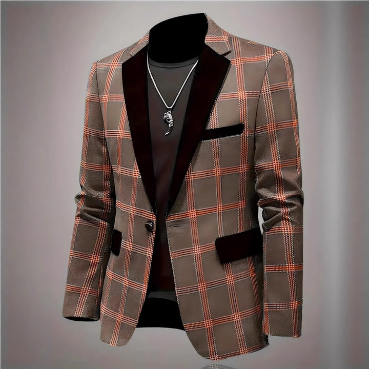 Herren Eleganter Karoblazer mit samtigem Revers Echoarchiv