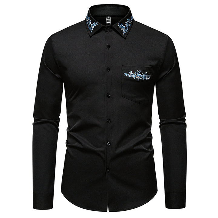 Herren Langarmhemd mit floralem Stickdesign Echoarchiv
