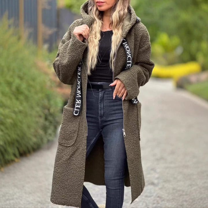 Damen Modischer Oversized-Fleece-Mantel mit praktischen Taschen und Kapuze Echoarchiv
