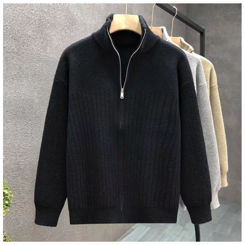 Herren Oversize Feinstrick-Pullover mit halbem Reißverschluss und markanter Rippenstruktur Echoarchiv