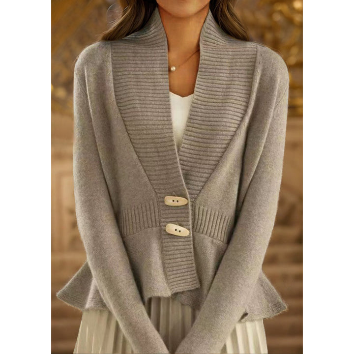 Damen nan kuscheliger Strickcardigan mit Schalkragen, gerippter Blende und schmalem Schößchen Echo Archiv