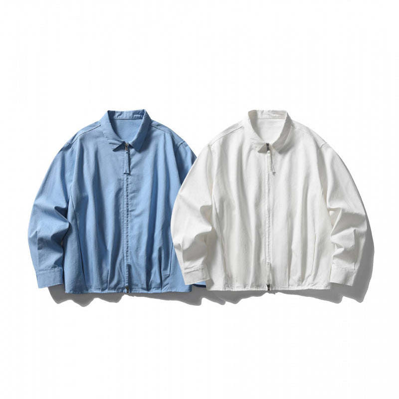 Unisex Boxy-Überjacke mit Hemdkragen, verdecktem Reißverschluss und weichem Fall Echo Archiv