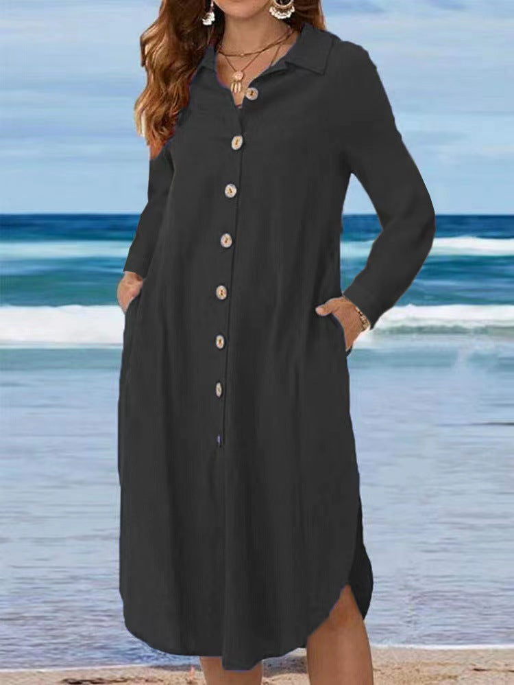 Damen Hemdblusenkleid mit Knopfdetail und schwingendem Saum Echo Archiv
