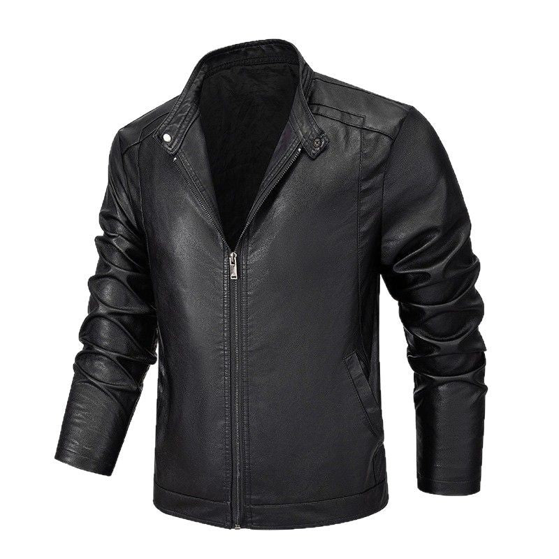 Herren Slim-Fit Kunstleder-Reißverschlussjacke mit Stehkragen und Nahtpaneelen Echo Archiv