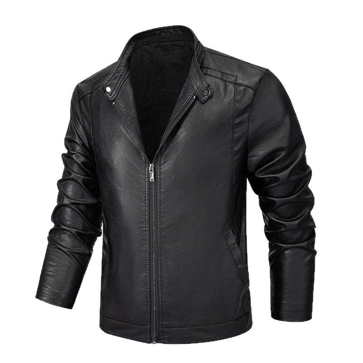 Herren Slim-Fit Kunstleder-Reißverschlussjacke mit Stehkragen und Nahtpaneelen Echo Archiv