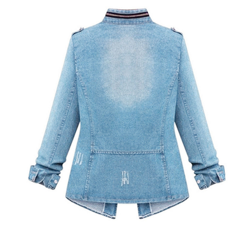 Damen modische Jeansjacke im Used-Look mit verstellbarem Kragen und trendigen Details Echo Archiv
