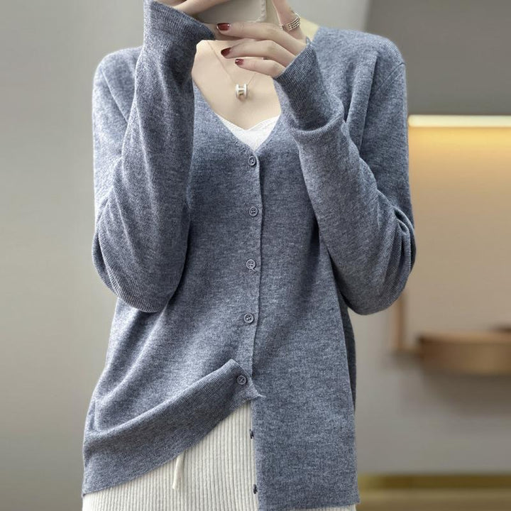 Damen Leichter V‑Ausschnitt‑Cardigan mit kastiger Silhouette und Kaschmir‑Optik Echoarchiv