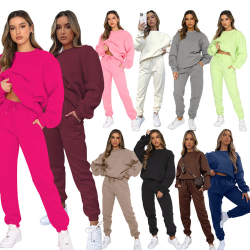 Damen zweiteiliges Cozy-Loungewear-Set mit Oversize-Rundhals und hochgeschnittener Jogginghose mit Kordelzug – Élanora