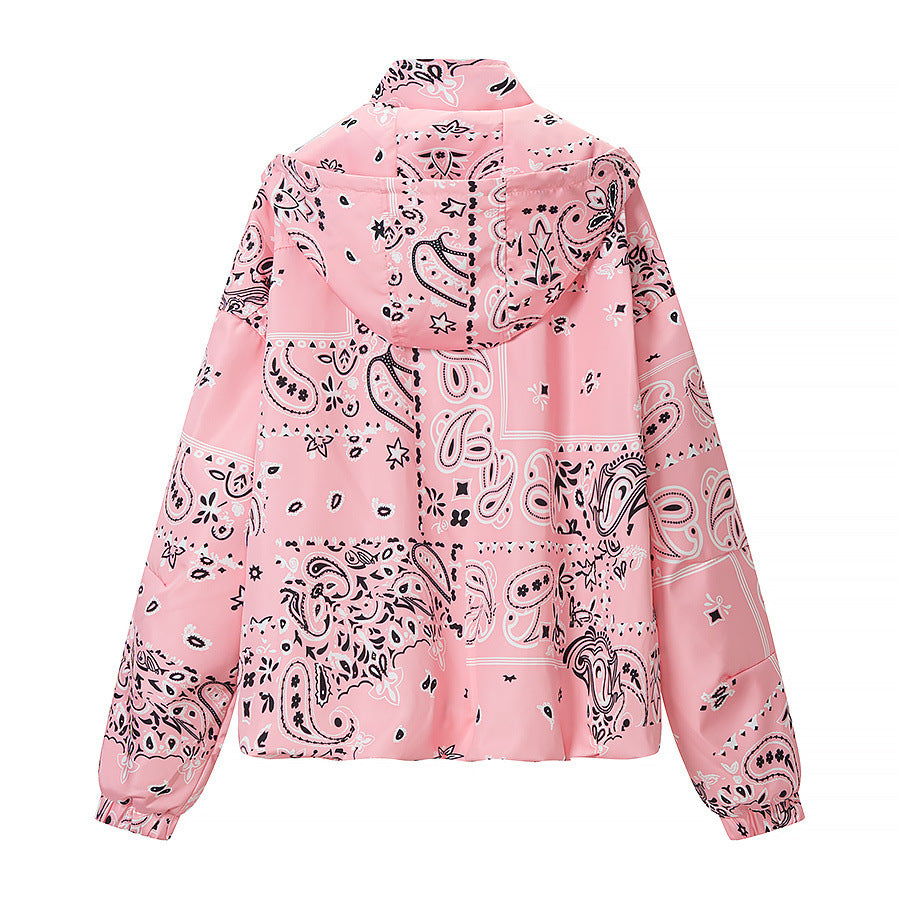 Damen Kapuzen-Blouson mit Bandana-Print und elastischem Saum Echo Archiv