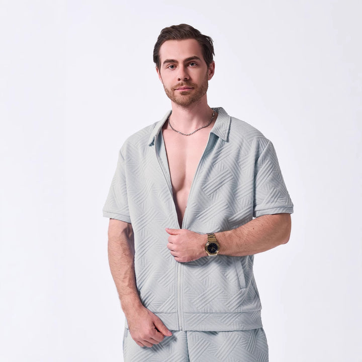 Herren Kurzarm Hemd mit strukturiertem Design und praktischen Reißverschluss Echoarchiv