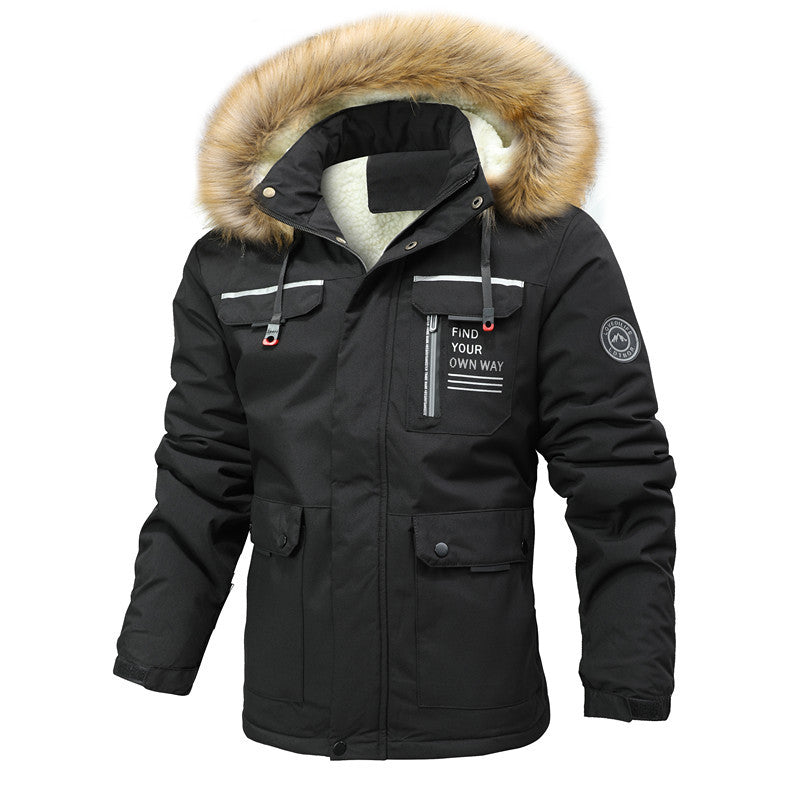 Herren Thermo-Parka im Expeditionstil mit abnehmbarer Kunstfellkapuze und Multifunktions-Taschen Echoarchiv