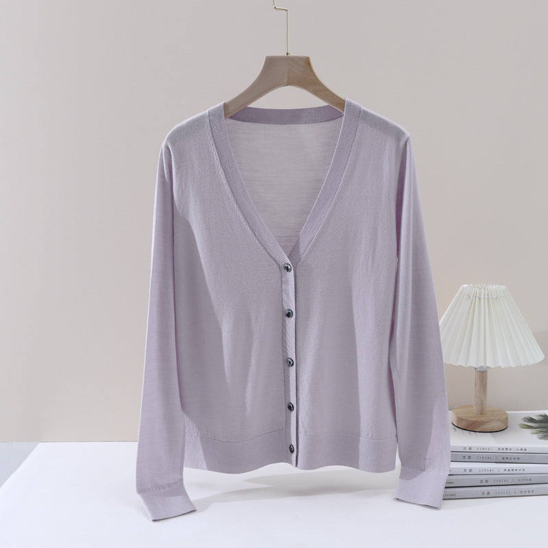 Damen Feiner V‑Ausschnitt-Cardigan aus leichtem Feinstrick mit Knopfleiste Echo Archiv