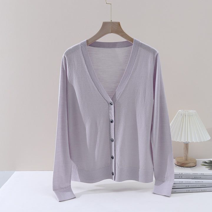 Damen Feiner V‑Ausschnitt-Cardigan aus leichtem Feinstrick mit Knopfleiste Echo Archiv