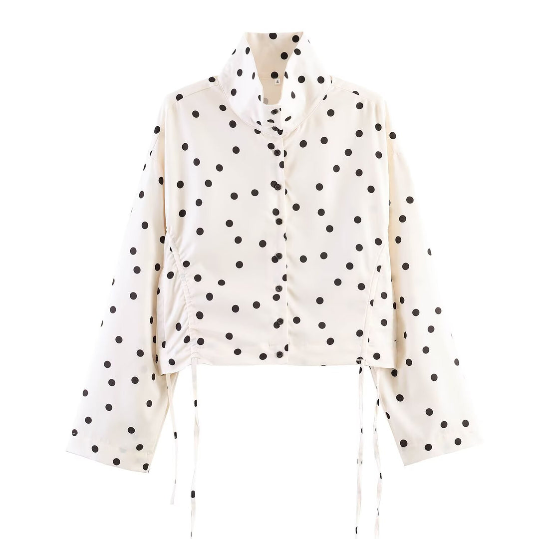 Damen Gepunktete Cropped-Utility-Jacke mit Stehkragen und Tunnelzug Echo Archiv