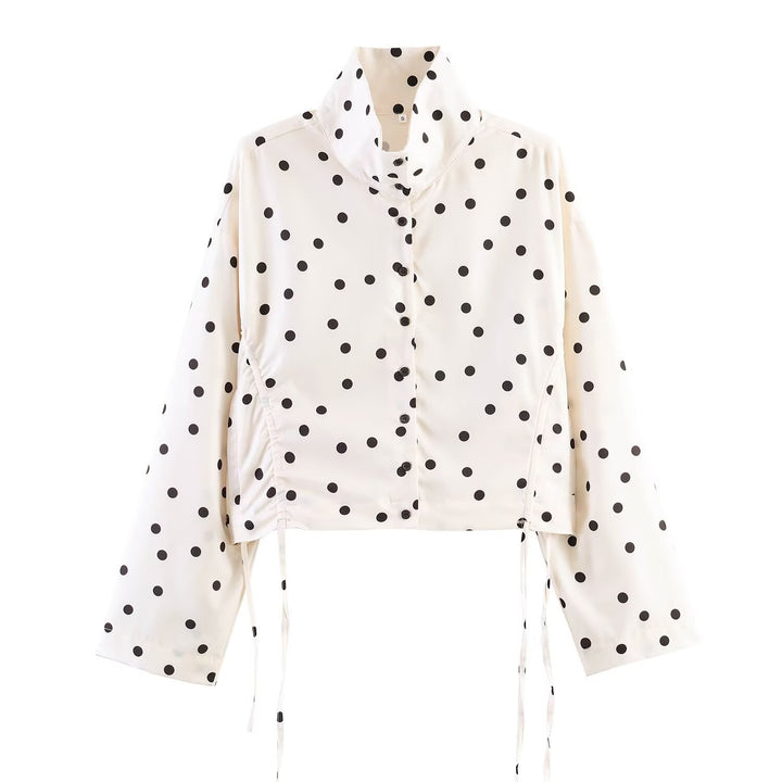 Damen Gepunktete Cropped-Utility-Jacke mit Stehkragen und Tunnelzug Echo Archiv