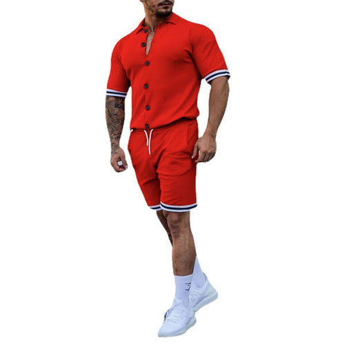 Herren modisches Kurzarm-Hemd und Shorts Set mit kontrastierenden Details Echoarchiv