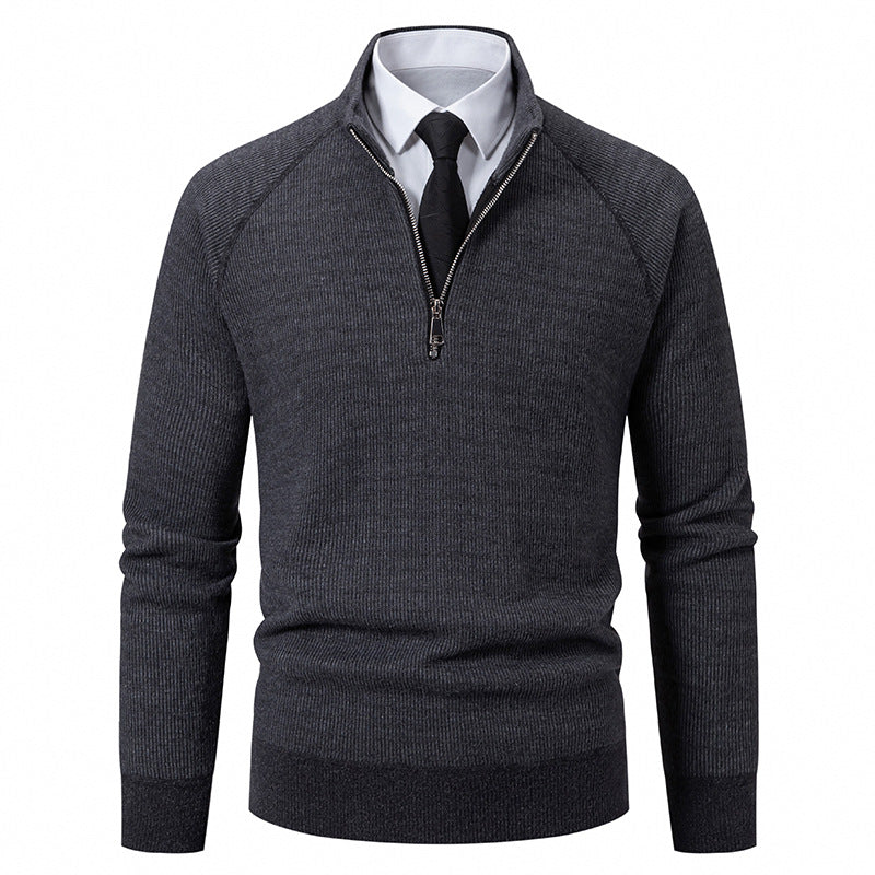 Herren Hochkragen Pullover mit Reißverschluss und strukturierter Oberfläche Echoarchiv