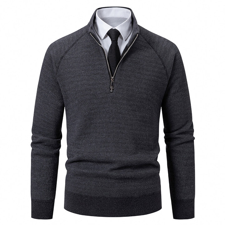 Herren Hochkragen Pullover mit Reißverschluss und strukturierter Oberfläche Echoarchiv