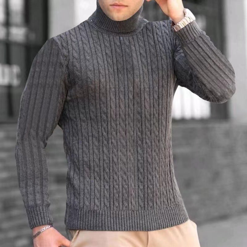 Herren Strickpullover mit modernem Rippmuster und hohem Kragen Echoarchiv