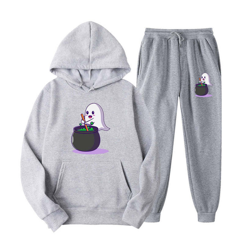 Unisex nan kuscheliger Kapuzenpullover und Jogginghose Set mit Halloween-Geistprint Echo Archiv