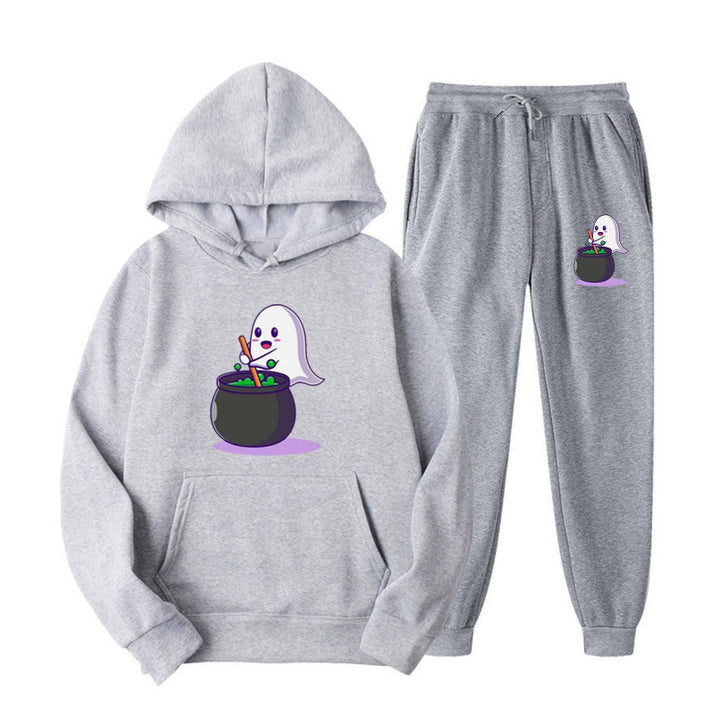 Unisex nan kuscheliger Kapuzenpullover und Jogginghose Set mit Halloween-Geistprint Echo Archiv