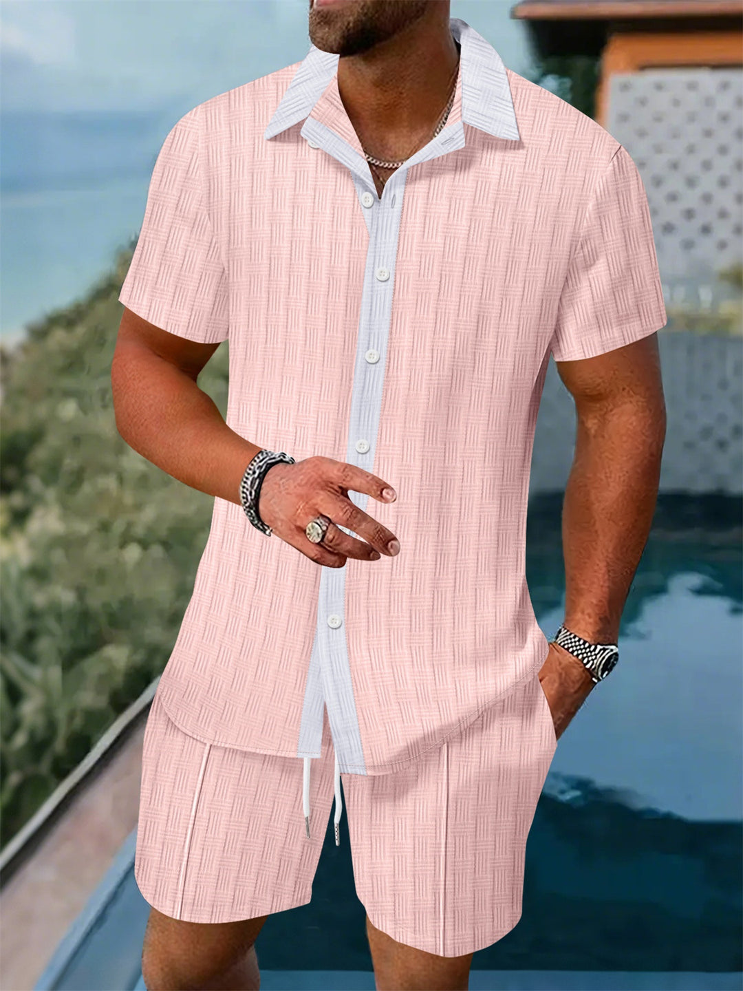 Herren Freizeit Hemd mit Knopfleiste und Shorts Set Echoarchiv