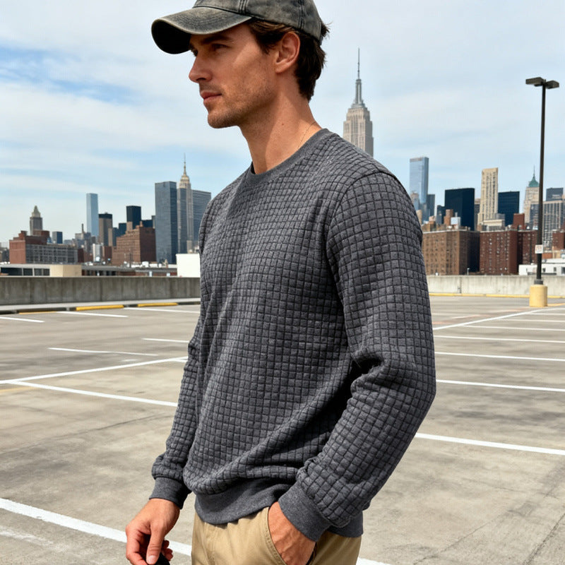Herren Strukturierter Waffelstrick-Pullover aus Baumwollmix mit Rundhalsausschnitt Echoarchiv