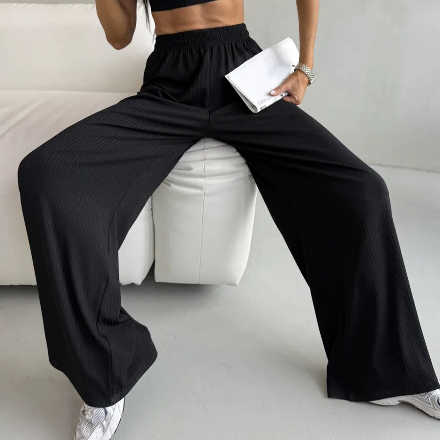 Damen weite High-Waist Palazzo-Hose aus geripptem Jersey mit elastischem Bund – Avélisse