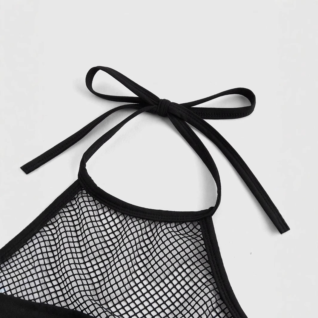 Damen Trendiges Crop-Top mit Netzdetails und originellem Grafiklitz Echo Archiv