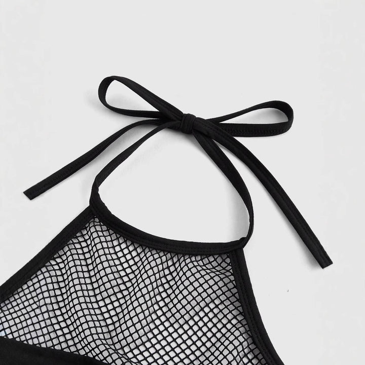 Damen Trendiges Crop-Top mit Netzdetails und originellem Grafiklitz Echo Archiv