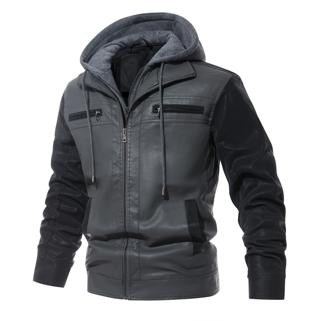 Herren modische Kunstlederjacke mit abnehmbarer Kapuze Echoarchiv