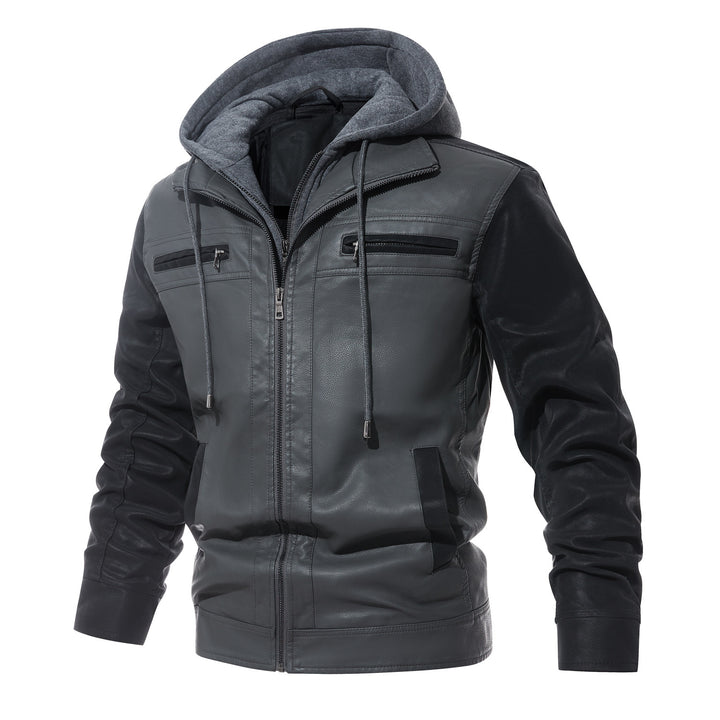 Herren modische Kunstlederjacke mit abnehmbarer Kapuze Echoarchiv
