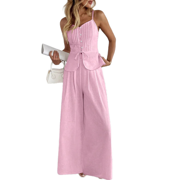 Damen Zweiteiliges Leinen-Set mit korsettartigem Taillentop, Schößchen und weiter Palazzohose – Élanora