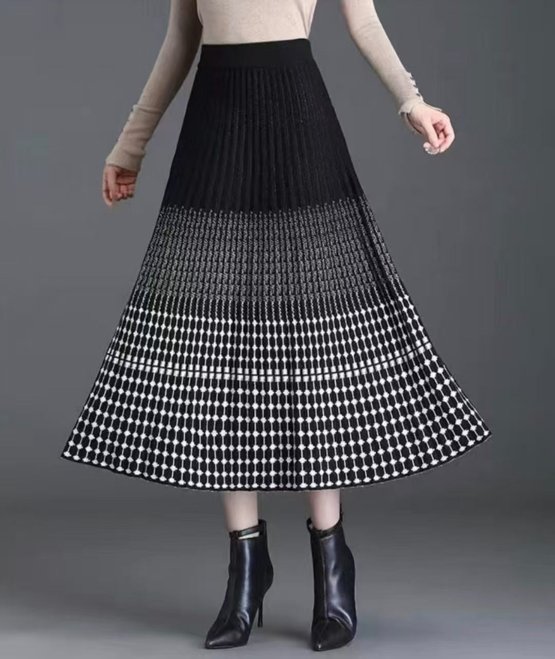 Damen Plissierter Maxirock mit eleganten Muster Echo Archiv