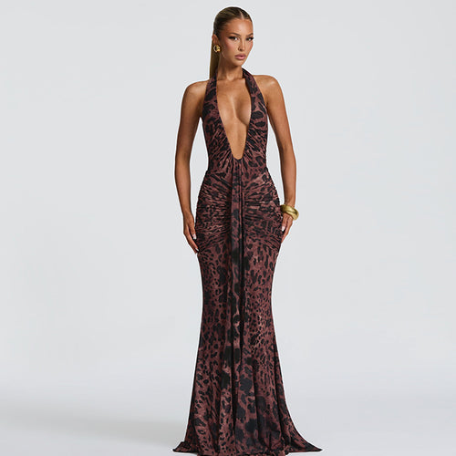 Damen Elegantes Maxikleid mit tiefem V-Ausschnitt und Raffungen Echo Archiv