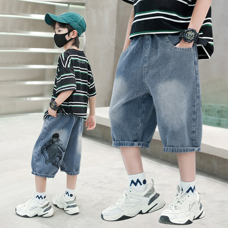 Jungen lässige Denim-Shorts mit kreativem Comic-Print Echo Archiv