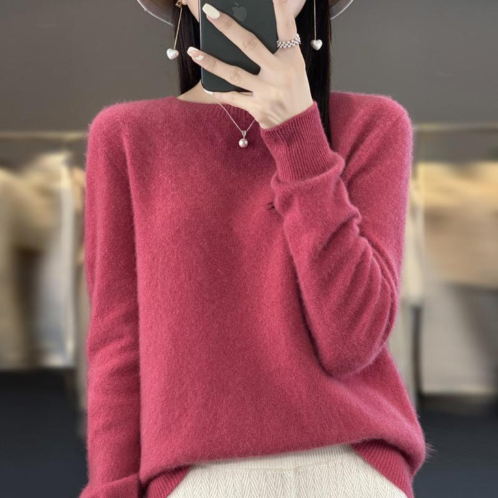 Damen Lockerer Feinstrick-Pullover mit Rundhalsausschnitt und flauschiger Angora-Optik Echoarchiv