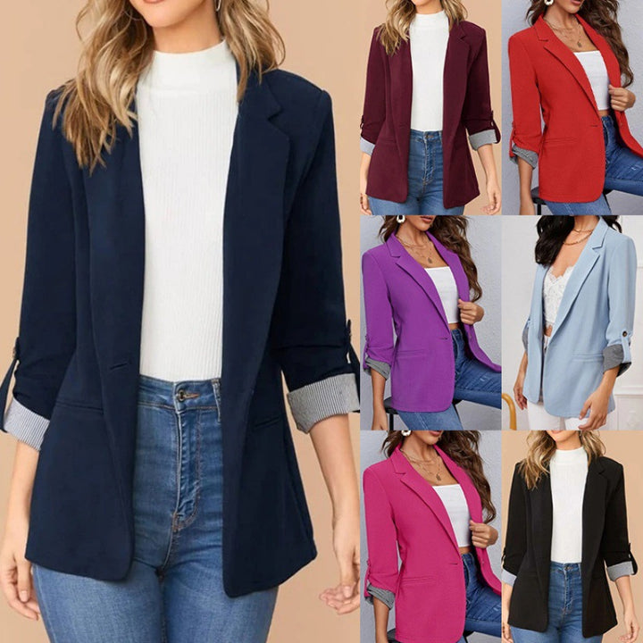 Damen schmal geschnittener Blazer mit Dreiviertelärmeln und umgeschlagenen Manschetten Echo Archiv
