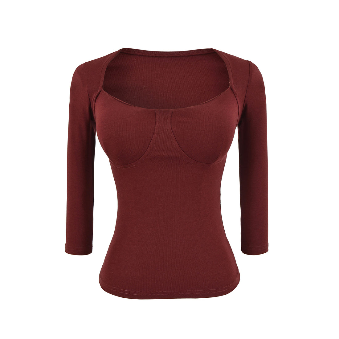 Damen Figurnahes Langarm-Top mit integrierter Bustier‑Kontur und quadratischem Ausschnitt Echoarchiv