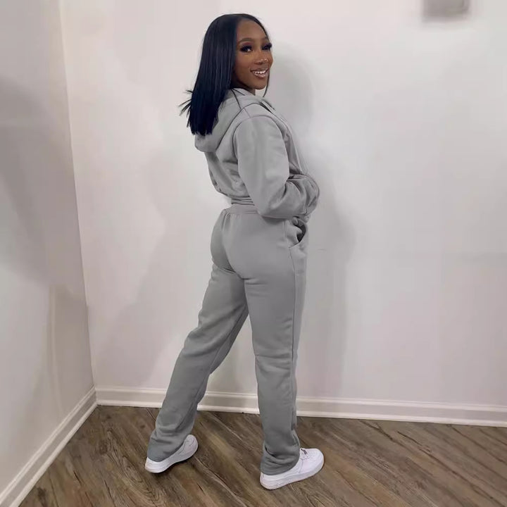 Damen nan Komfort-Zip-Hoodie mit taillenhoher Bootcut-Jogginghose Set Echo Archiv
